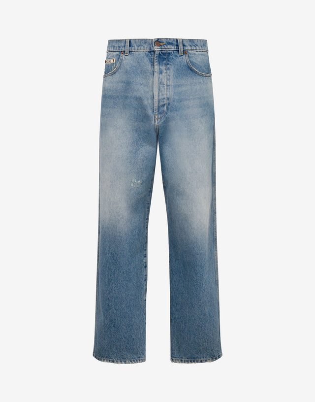 Blue cotton denim pants Blue Denim Moschino 0