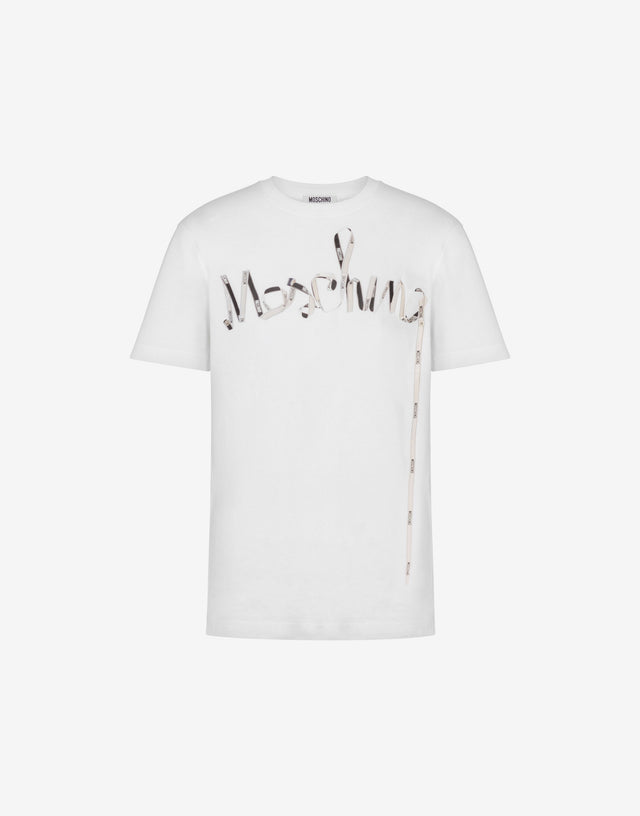 T-shirt en jersey de coton biologique imprimé Blanc Moschino 0