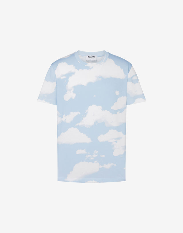 T-shirt en jersey de coton biologique Archive Clouds Bleu clair Moschino 0