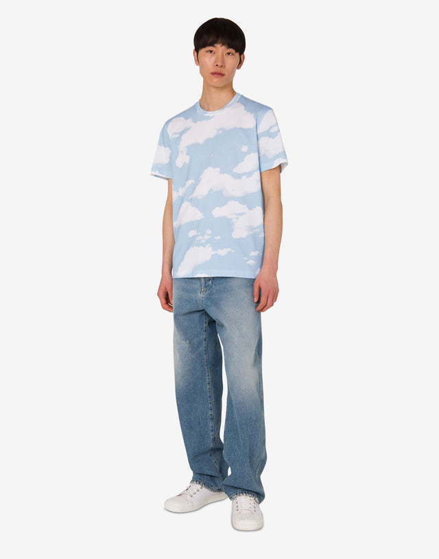 T-shirt en jersey de coton biologique Archive Clouds Bleu clair Moschino 1