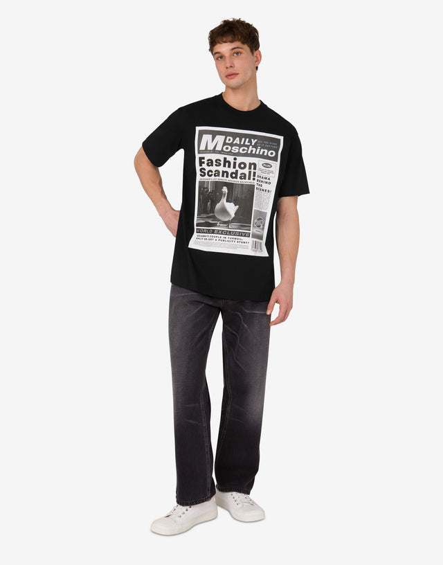 T-shirt en jersey de coton biologique imprimé Noir Moschino 1