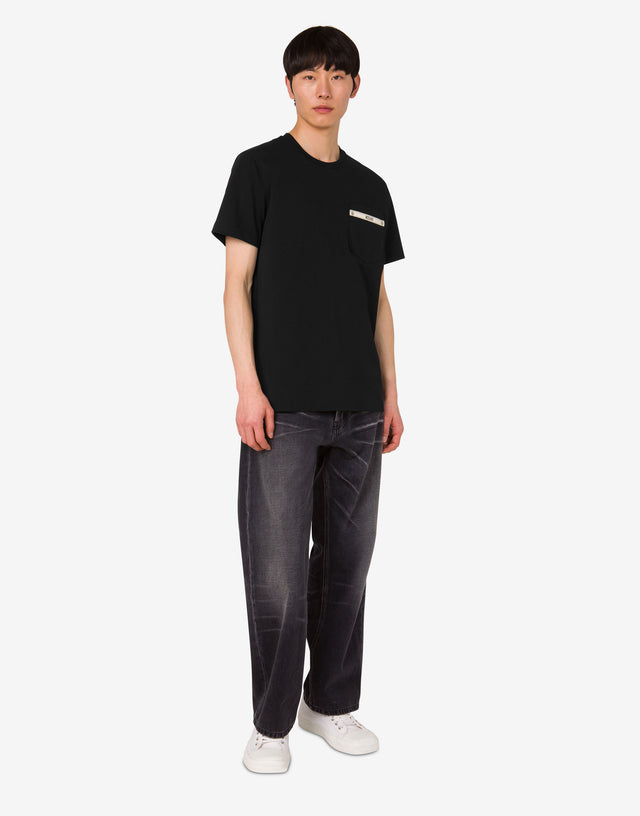 T-shirt en jersey de coton biologique brodé Noir Moschino 1