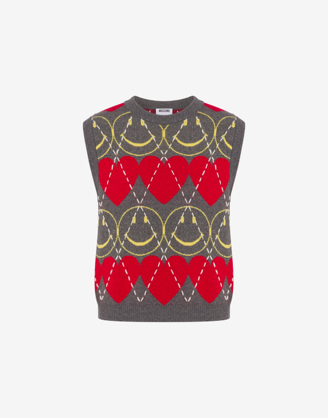 Wool blend sleeveless sweater Smiley® Grey Moschino 0
