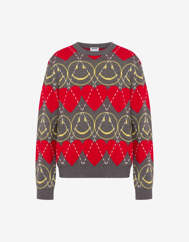 Wool blend pullover Smiley® Grey Moschino 0