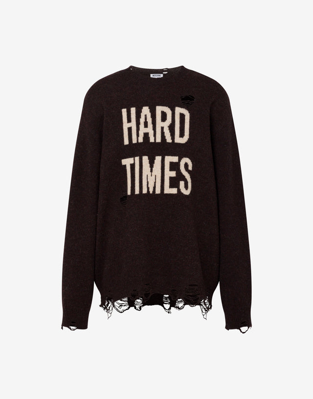 Inlaid shetland wool pullover Dark brown Moschino 0