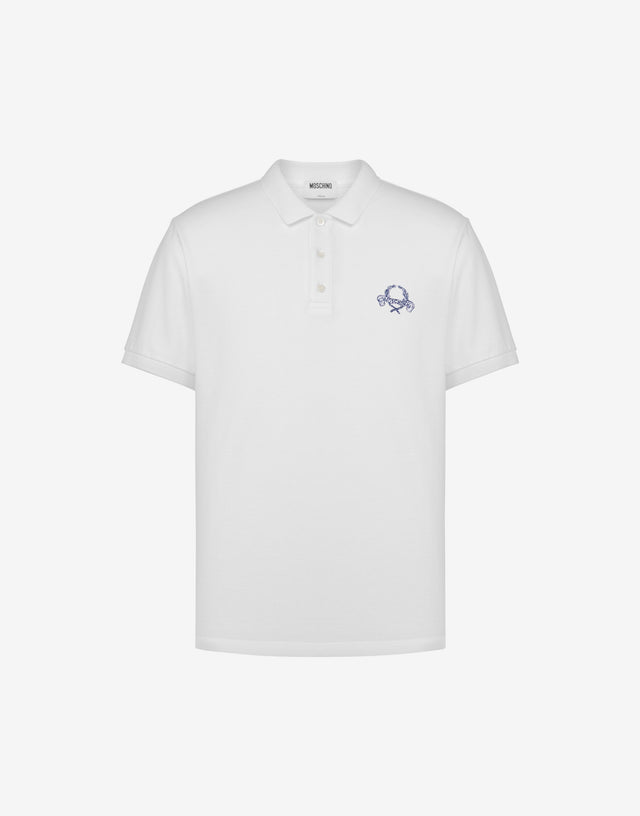 Polo en coton piqué Laurel Crown Blanc Moschino 0