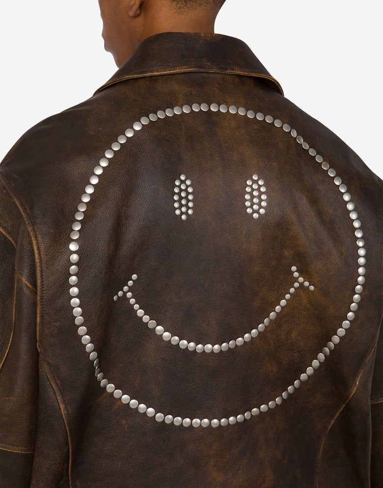 Cazadora biker de napa Smiley® Marrón oscuro Moschino 3