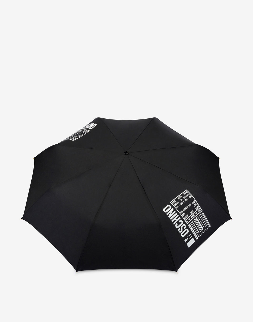 Open/close umbrella with Barcode Logo Black Moschino 0