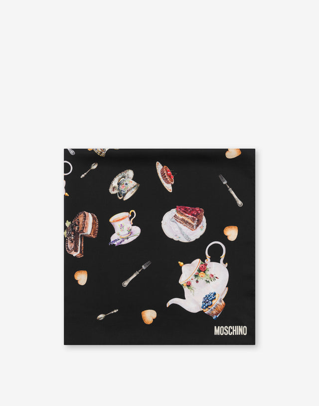 Echarpe en soie imprimée Noir Moschino 1