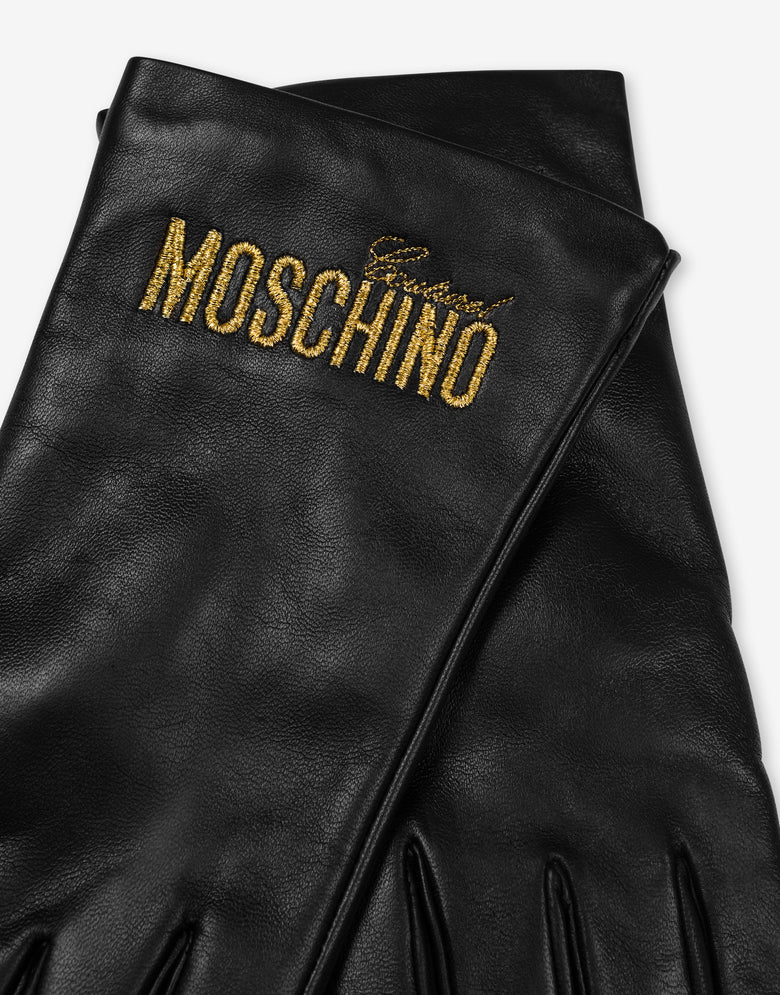 Logo Embroidery nappa leather gloves Black Moschino 1