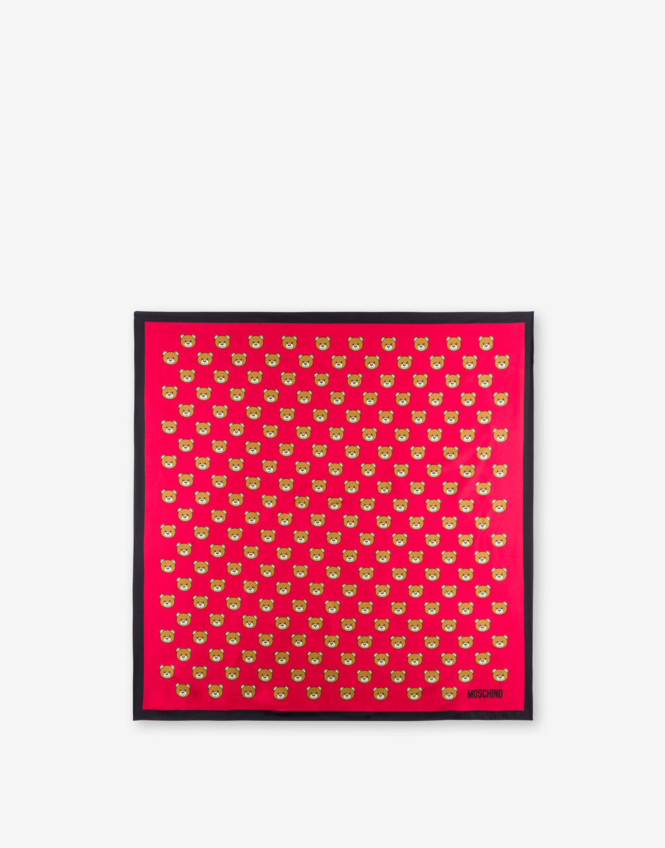 All-Over Teddy Bear silk scarf Red Moschino 0