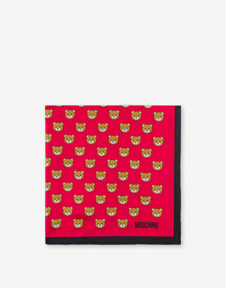 All-Over Teddy Bear silk scarf Red Moschino 1