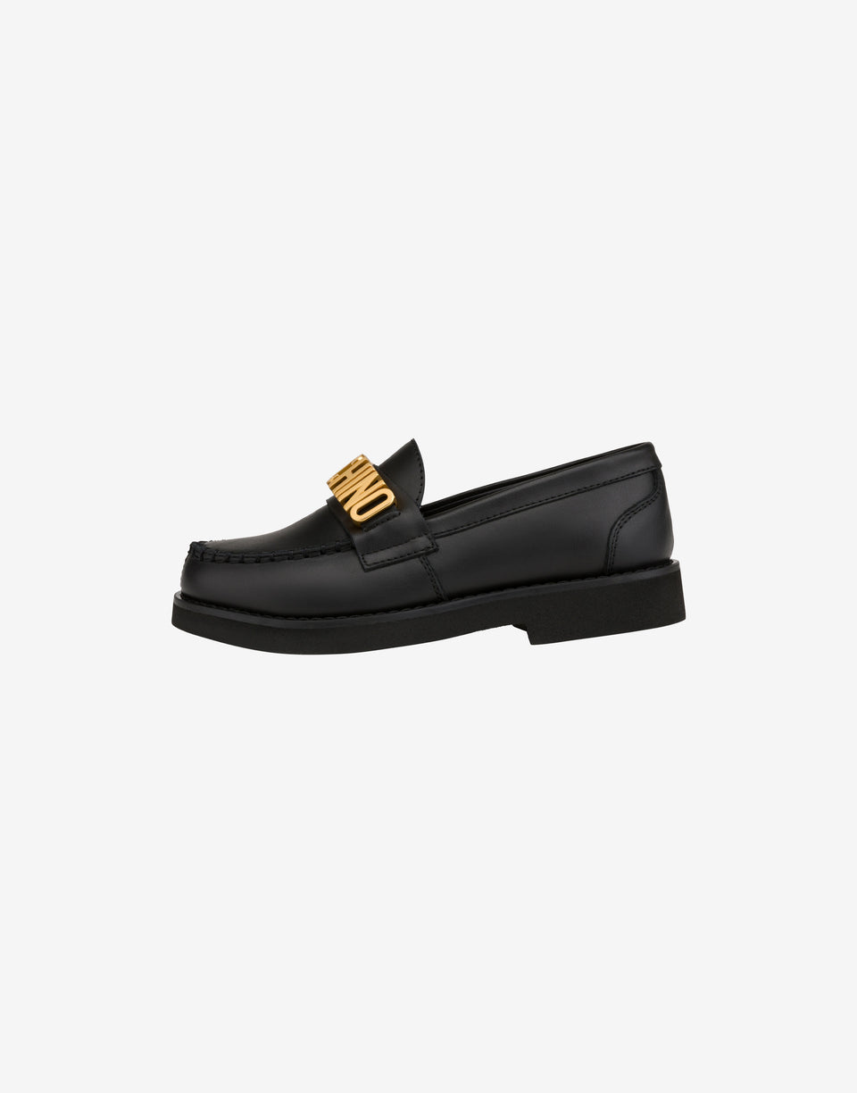 Mocasines de piel de becerro Lettering Logo Negro Moschino 1
