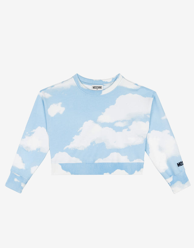 Felpa in cotone Allover Clouds Azzurro chiaro Moschino 0