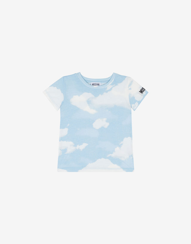 T-shirt in jersey Allover Clouds Azzurro chiaro Moschino 0