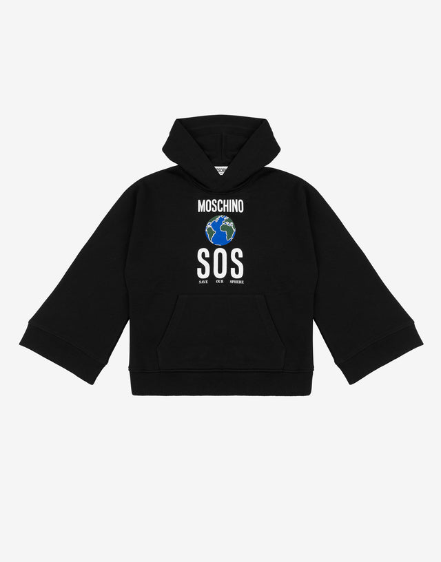 Felpa in jersey di cotone con cappuccio stampata Nero Moschino 0