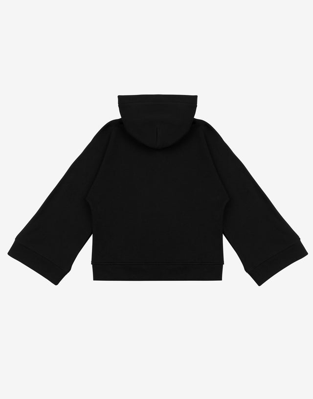 Felpa in jersey di cotone con cappuccio stampata Nero Moschino 1