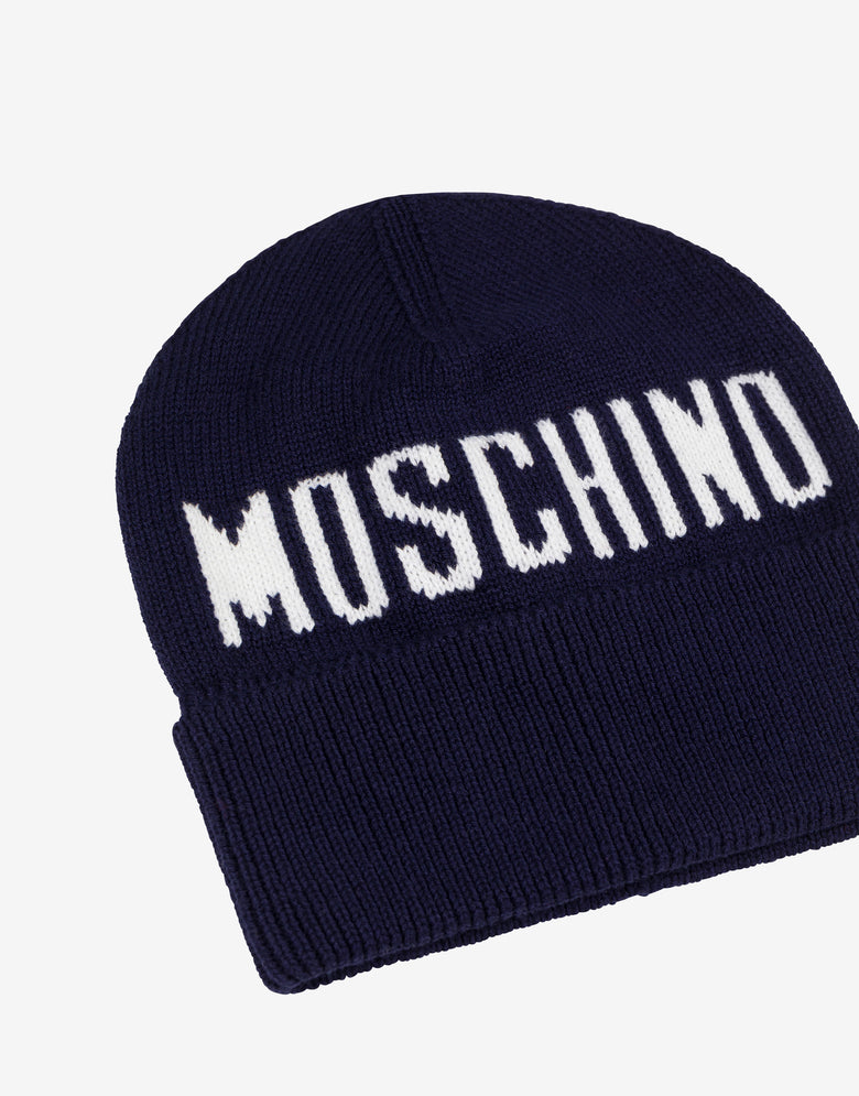 Knit hat with logo Blue Navy Moschino 2