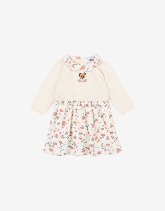 Abito in maglia rasata e velluto stampato Bianco Moschino 0