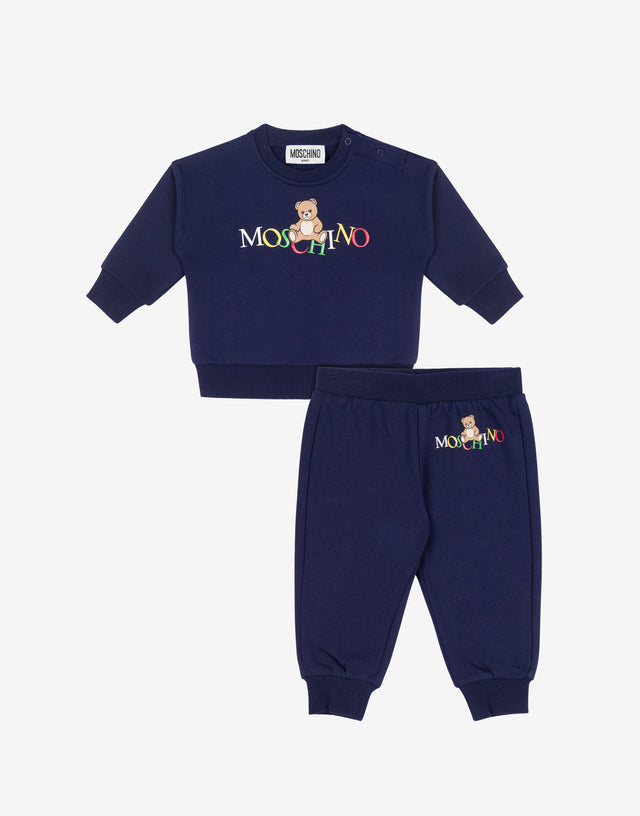 Completo tuta in felpa di cotone stampato Blue Navy Moschino 0