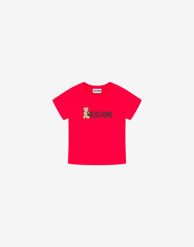 T-shirt in jersey di cotone stampato Rosso Moschino 0