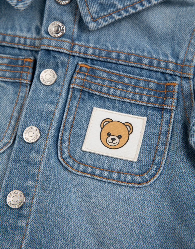 ํ๋๊ฐ ๋ฌ๋ฆฐ ์คํธ๋ ์น ๋ฐ๋ ์ฌํท Blue Denim Moschino 2