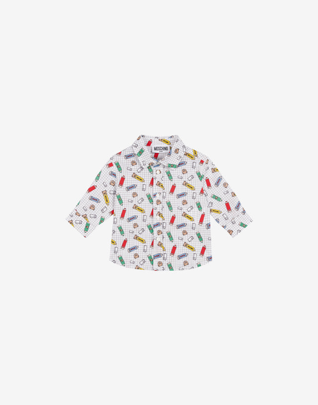 Chemise en popeline de coton imprimée Blanc Moschino 0