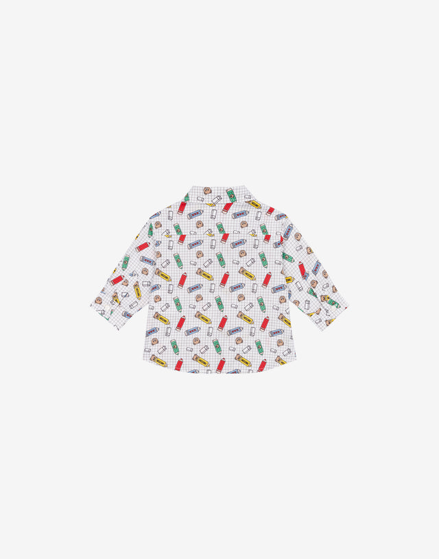 Chemise en popeline de coton imprimée Blanc Moschino 1