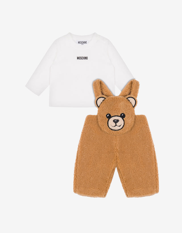 Ensemble T-shirt en coton et salopette en tissu doux  Caramel Moschino 0