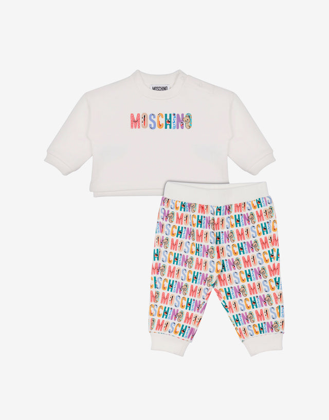Completo tuta in felpa di cotone stampato Bianco Moschino 0
