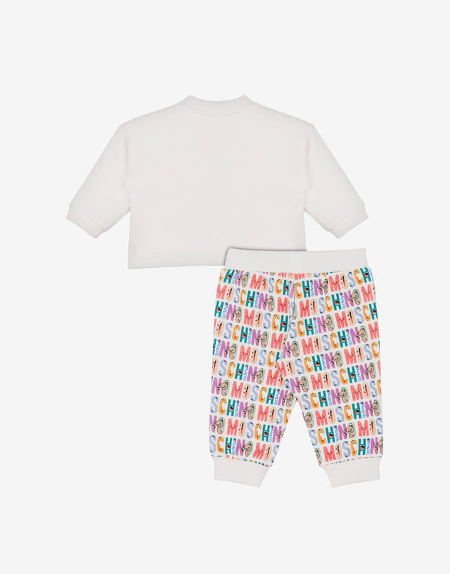Completo tuta in felpa di cotone stampato Bianco Moschino 1