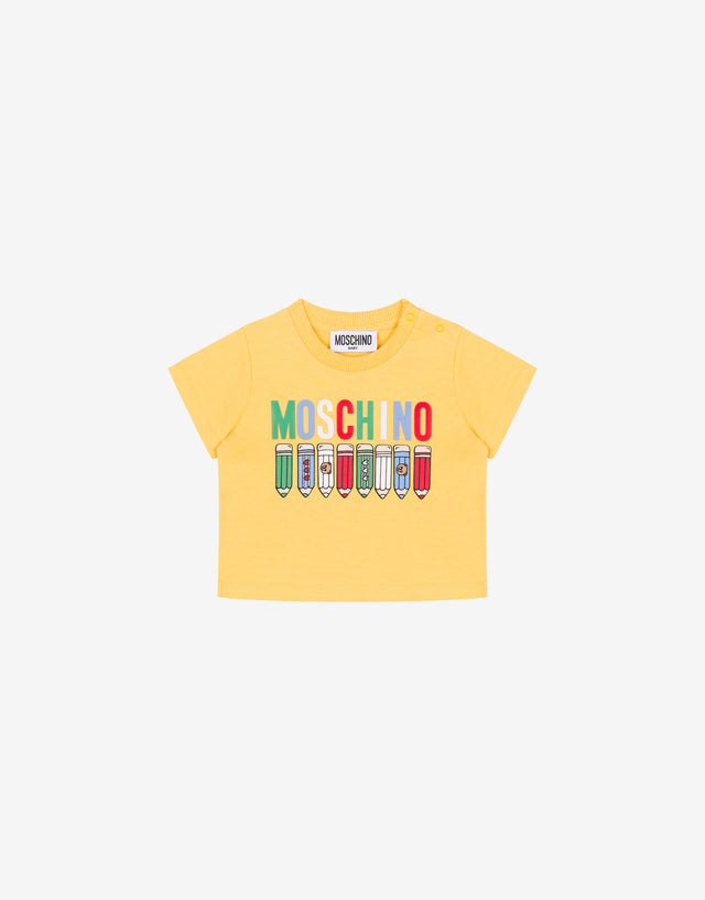 T-shirt in jersey di cotone stampata Giallo Moschino 0