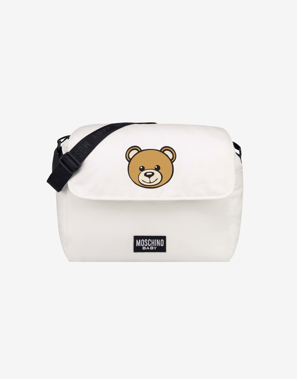 Fleece baby-changing bag with patch White Moschino 0