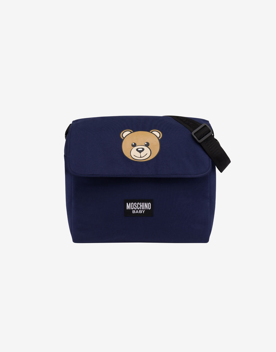 Fleece baby-changing bag with patch Blue Navy Moschino 0