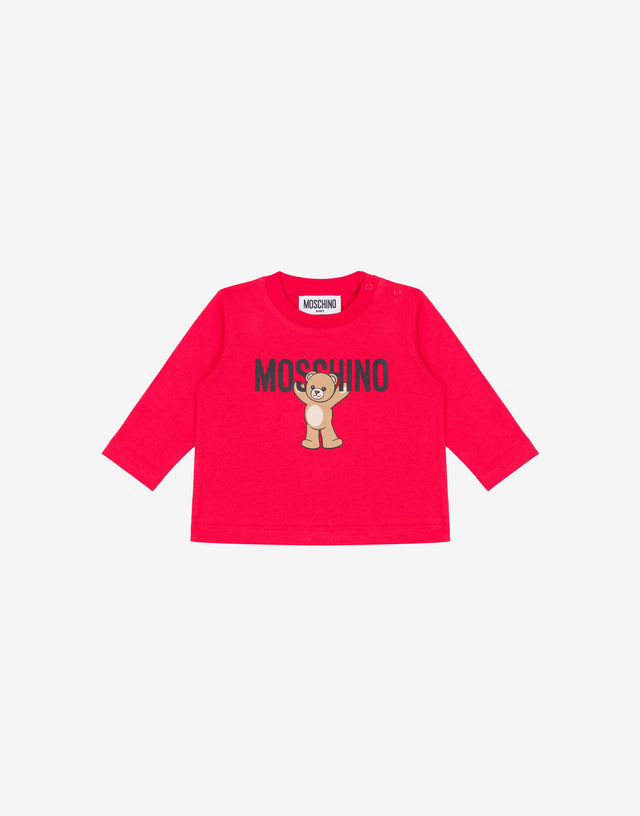 Maxi t-shirt in jersey di cotone Moschino Teddy Bear Rosso brillante Moschino 0