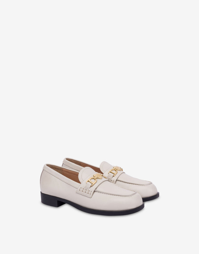 Mocassins universitaires en cuir de veau Blanc Love Moschino 0