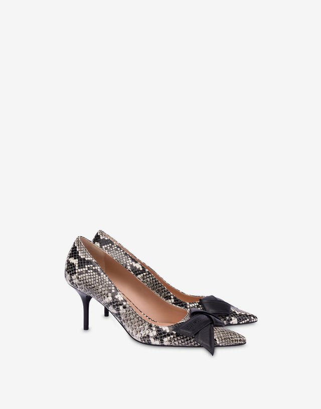 Zapatos de tacón de piel de becerro con estampado de pitón Gris Love Moschino 0