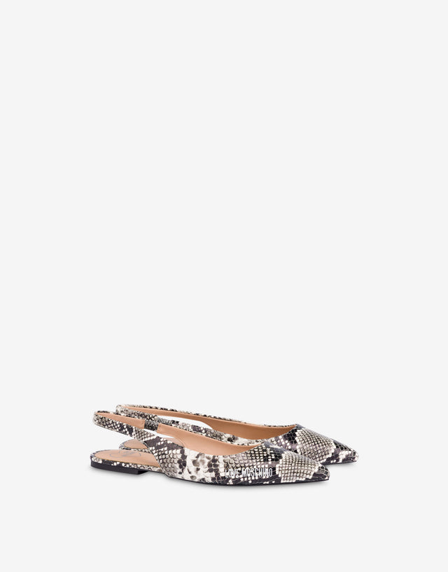 Ballerines en cuir de veau imprimé python Gris Love Moschino 0