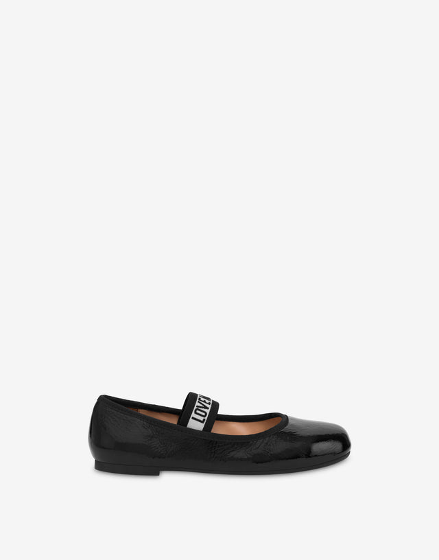Ballerines en cuir verni Noir Love Moschino 1