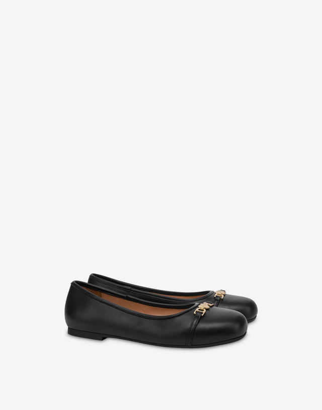 Ballerines en cuir nappa Noir Love Moschino 0