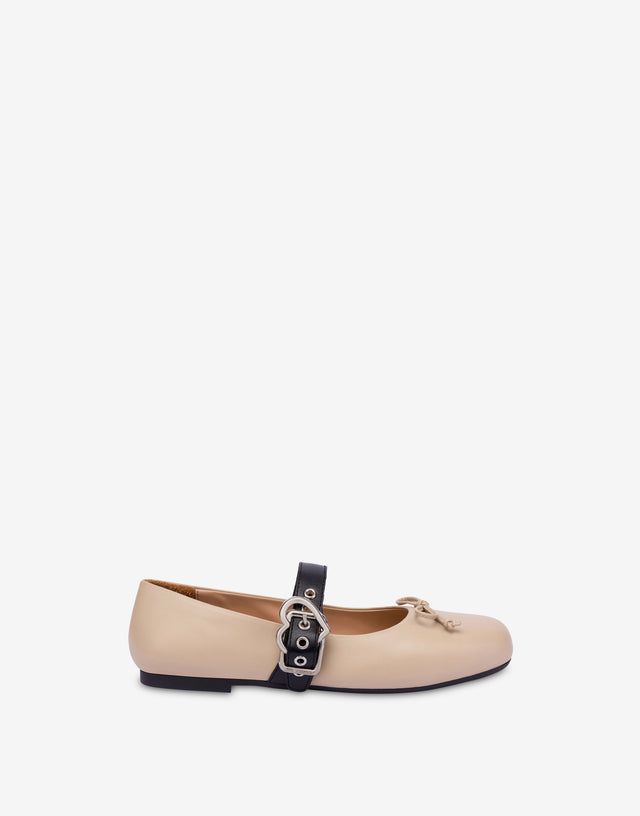 Ballerines en cuir nappa Beige Love Moschino 1