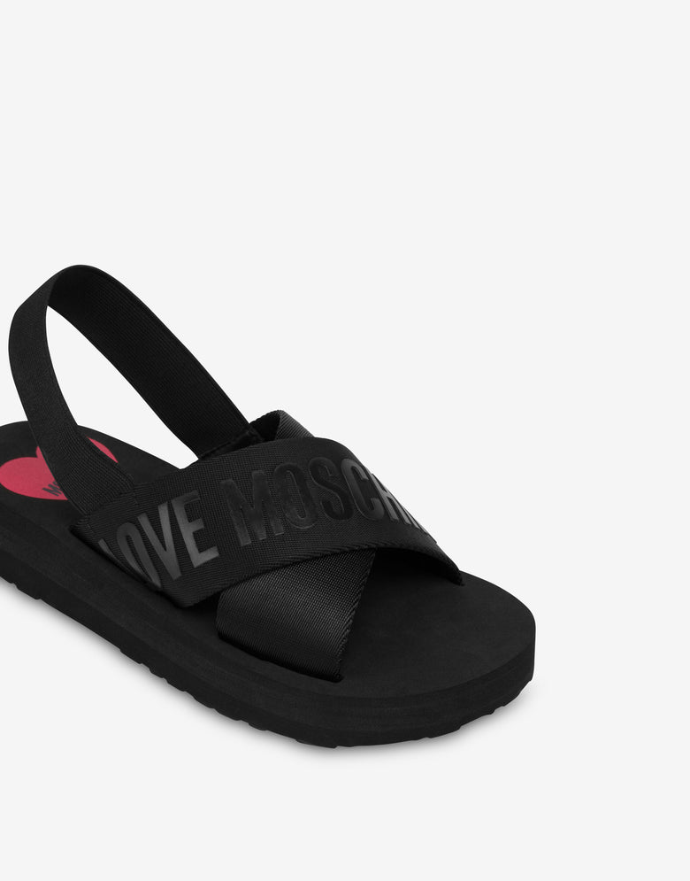 Crossed sandals with logoed ribbons Black Love Moschino 3
