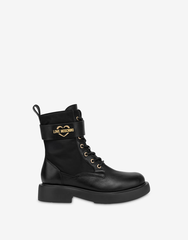 Bottines en cuir de veau et nylon Noir Love Moschino 1