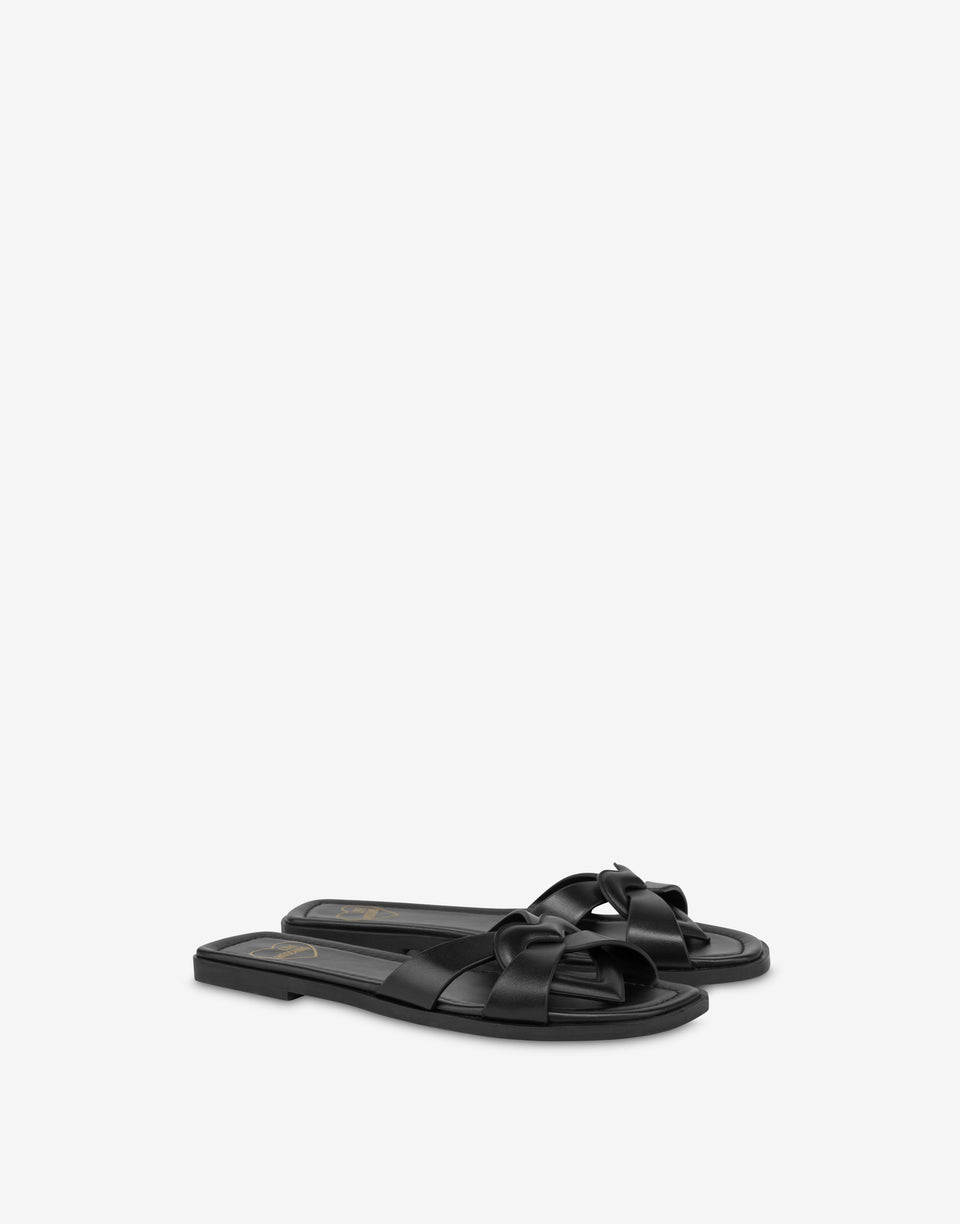 Sandales plates en veau Filled Heart Noir Love Moschino 0