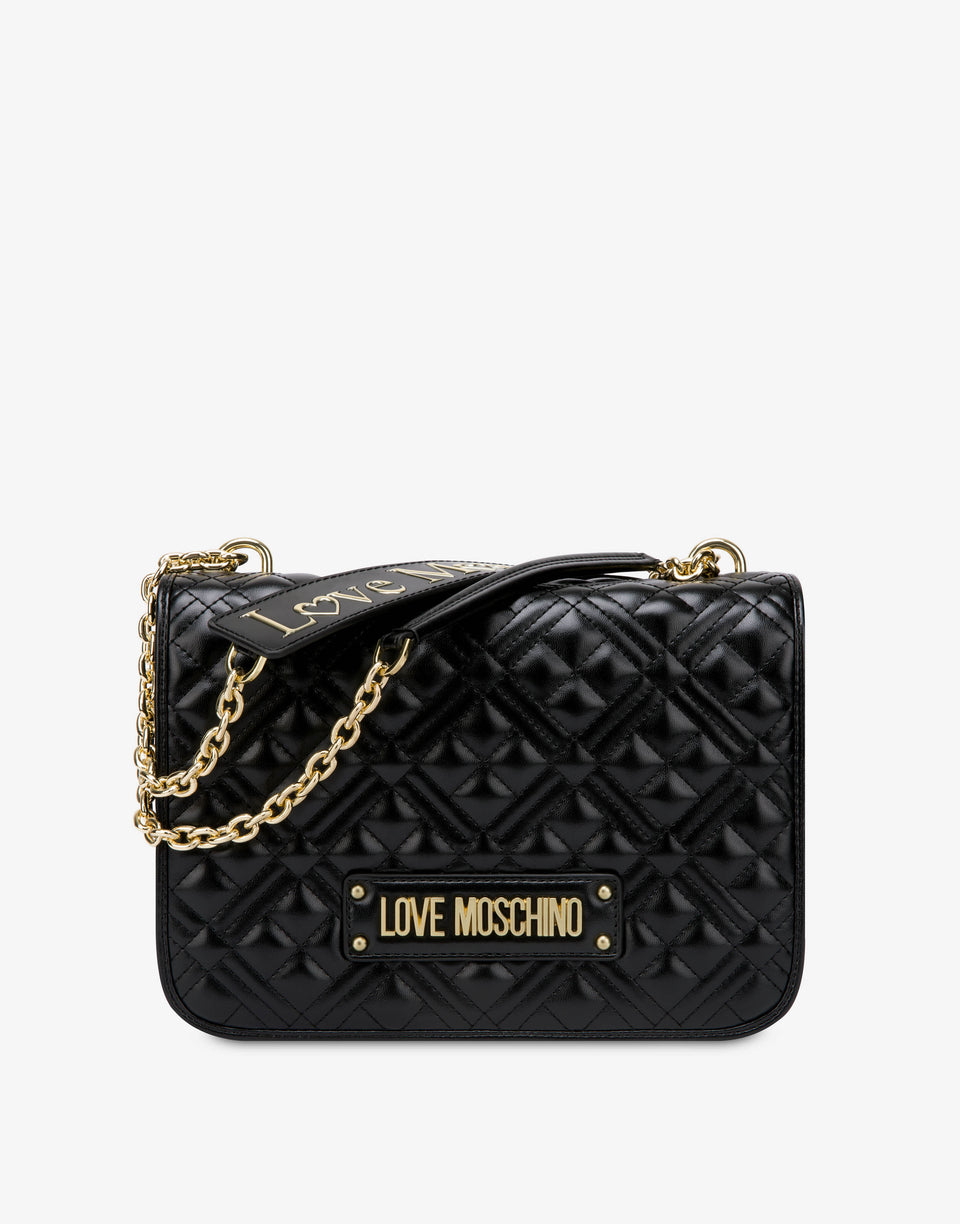 Shoulder bag of eco leather with logo Black Love Moschino 0