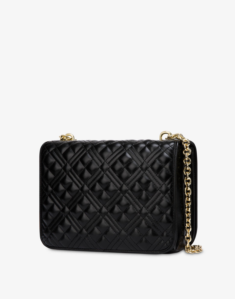 Shoulder bag of eco leather with logo Black Love Moschino 1