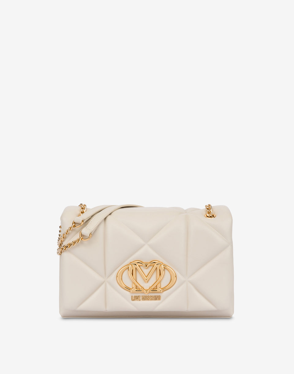 Quilted shoulder bag Embossed Ivory Love Moschino 0