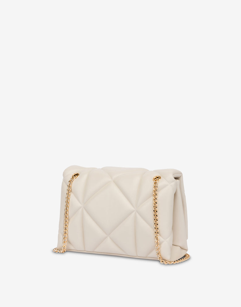 Quilted shoulder bag Embossed Ivory Love Moschino 1