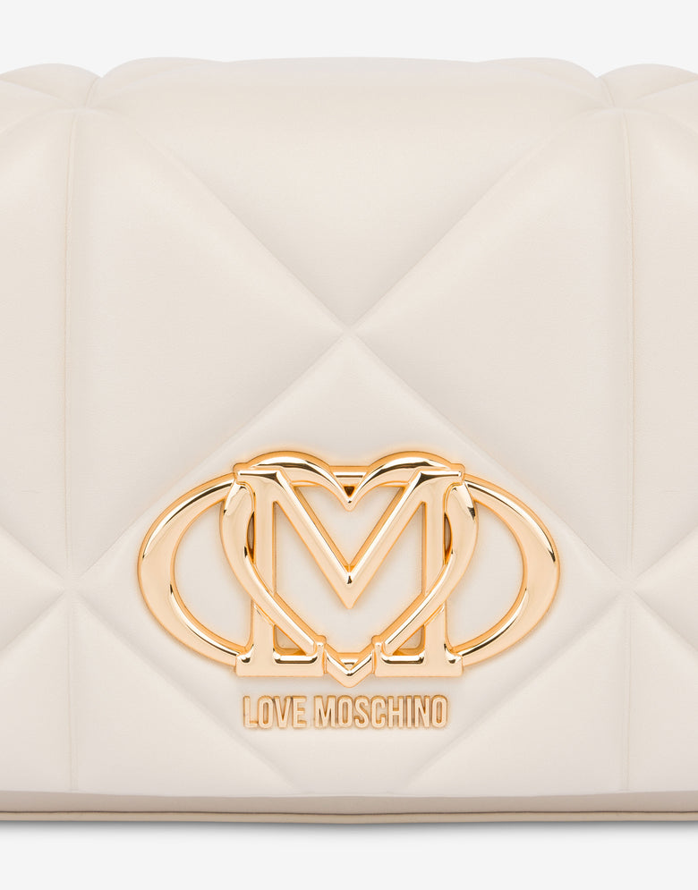 Quilted shoulder bag Embossed Ivory Love Moschino 3