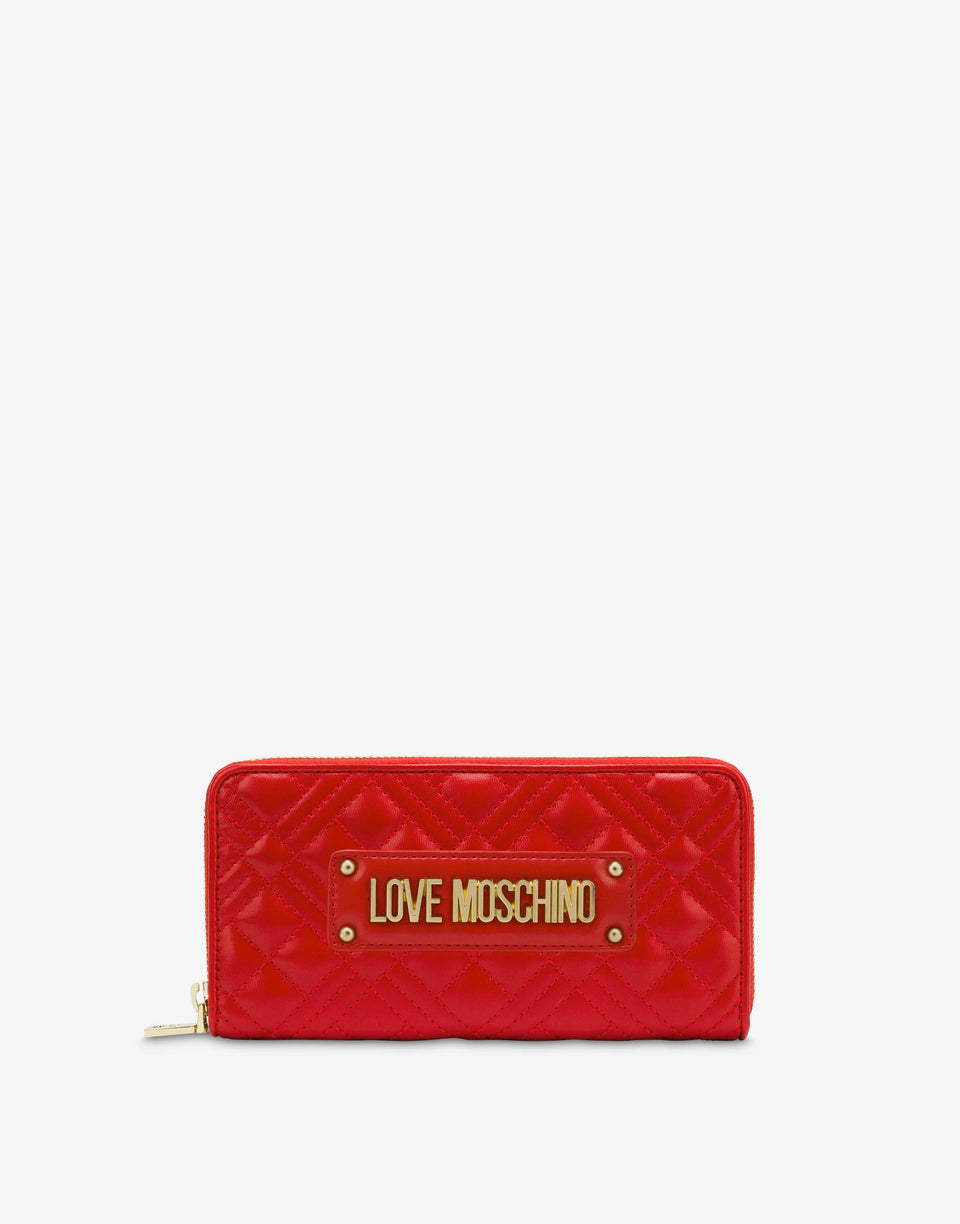 Quilted zip around wallet with logo embroidery Red Love Moschino 0